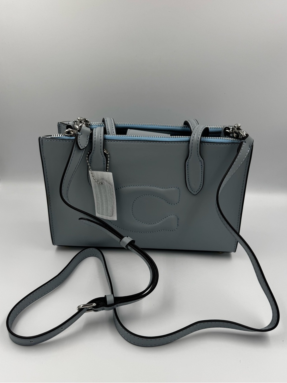 Coach Nina Small Tote CR097 Blue Gray Refined Calf Leather Crossbody uln